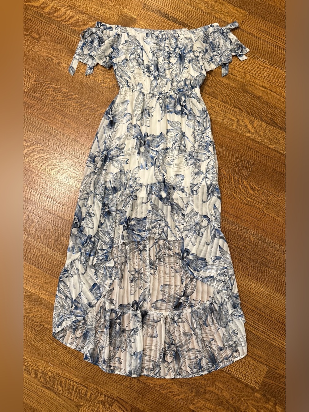 Flying Tomato Blue Floral Off The Shoulder Maxi Dress Hi-Lo Hem Size Small